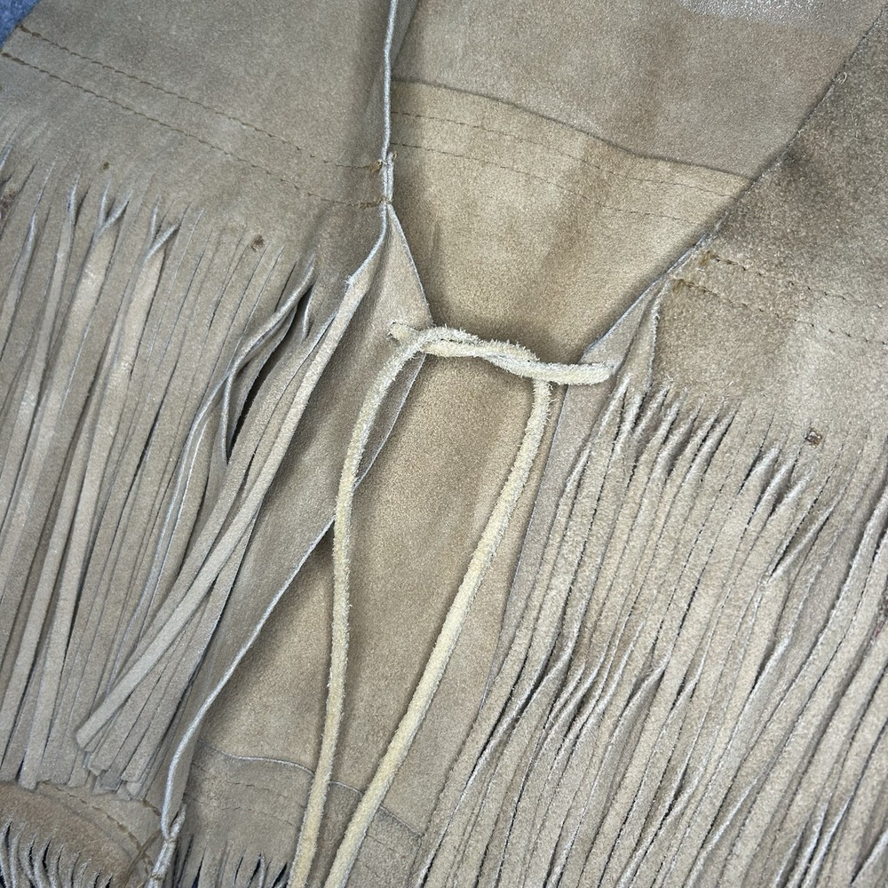 Vtg 70s Women's S Cropped Beige Suede Leather Fringe Vest Handmade - Picture 8 of 13